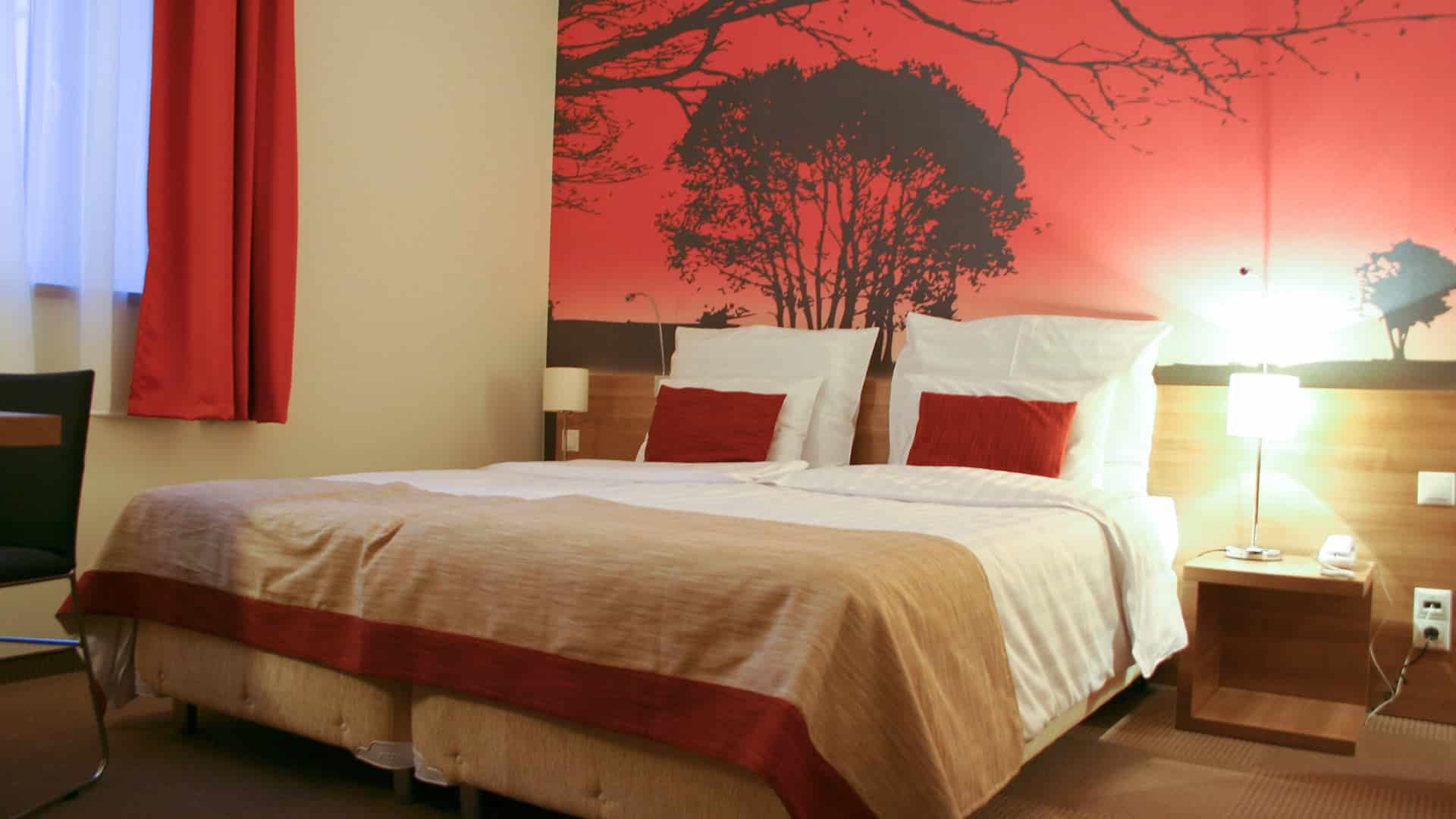 bed with large mural